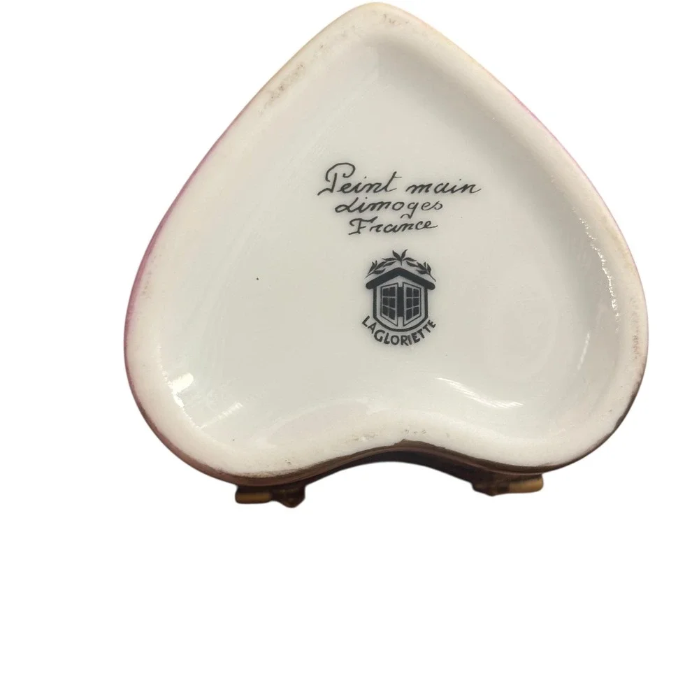 La Gloriette Limoges France Heart Trinket Box I Love You Hand Painted 3D Rose - Picture 6 of 9